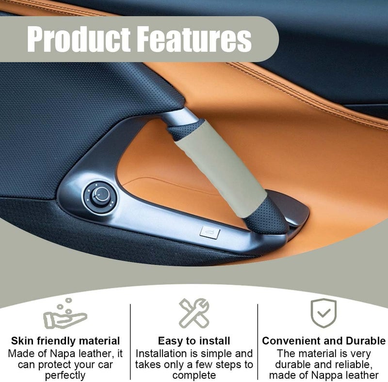 LHDOS 2PCS Car Grab Handle Cover, Anti-Scratch Auto Inner Front Rear Door Pull Handle Cover, PU Leather Door Grip Gloves Protector Auto Interior Decoration Accessories for Car, Truck, SUV (Grey) - Image 4